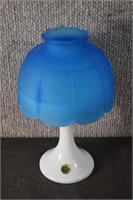 Westmoreland Blue Satin & White Fairy Lamp