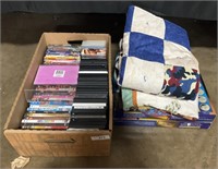 Box of DVD Movies, Small Quilts, US Collector Map.