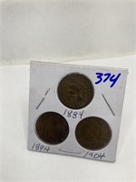 3 Indian Cents 1884-1894-1904