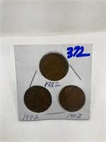 3 Indian Cents 1882-1892-1902