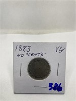 1883 Liberty Nickel no “cents” VG