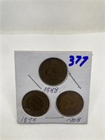 3 Indian Cents 1888-1898-1908