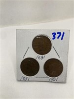 3 Indian Cents 1881-1891-1901