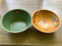 Wood & metal hand painted bowls