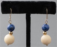14K Gold & Gold-Tone Wire Lapis & Coral Earrings