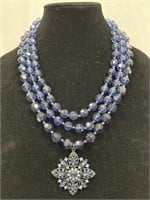 Blue Rhinestone Pendant Necklace