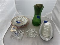 Pile of Glass, vase, candle holders and platters