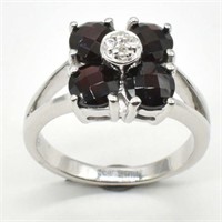 SILVER GARNET(1.9CT) RHODIUM PLATED RING (~WEIGHT