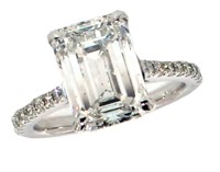 14k Gold 5.25 ct Emerald Cut VS2 Lab Diamond Ring