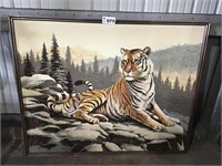 LARGE CANVAS TIGER OIL PAINTING 62 inches long, 50