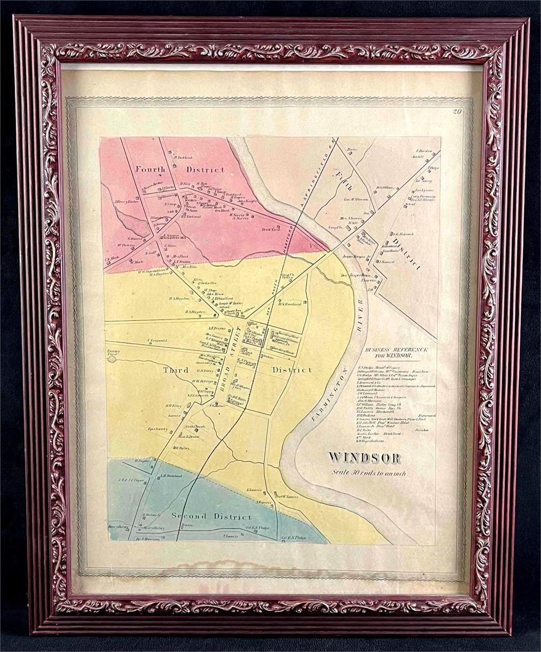 Vintage Framed Map of Windsor, Connecticut