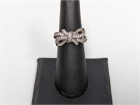 .925 Sterling CZ Bow Ring Sz 6