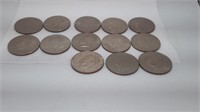 13 Mixed Dates Ike Dollar Coins