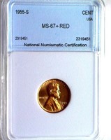 1955-S Cent NNC MS-67+ RD LISTS FOR $500