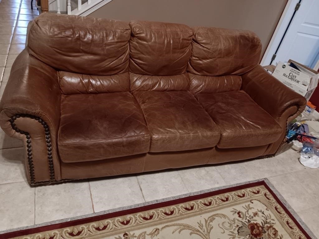 Weathered leather sofa 87" inches long check