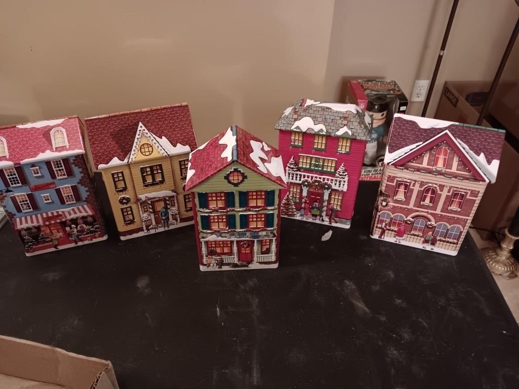 5 metal house tins 8 inches tall new.