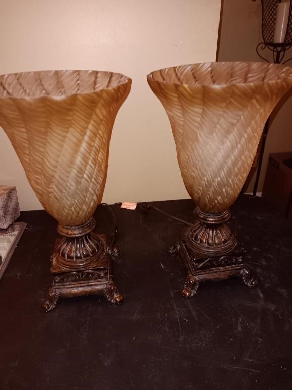 Pair of designer lamps glass shade 18 inches