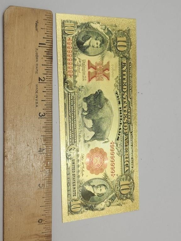 24K Gold Plated Buffalo Bill Ten Dollar Foil Bill