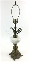Antique Milk Glass & Brass Ornate Table Lamp