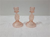 Pair  Depression Glass Candle Holders