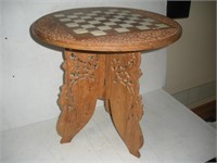 Carved Checker Table, 18x18, Damaged