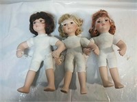 Trio of Porcelain Dolls 11 1/2"