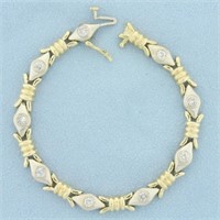 Diamond Eye Design Two Tone Bracelet in 14k Yellow