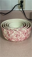 5pc red spatterware crock nesting bowl set
