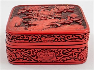 Chinese Carved Cinnabar Lacquer Box,, 20th c
