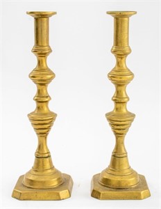 Baroque Manner Brass Candlesticks, Pair