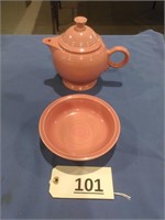 Rose Color Fiesta Tea Pot & Bowl