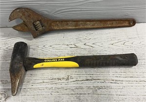16" Crescent Wrench & Collin’s Axe 5# Hammer