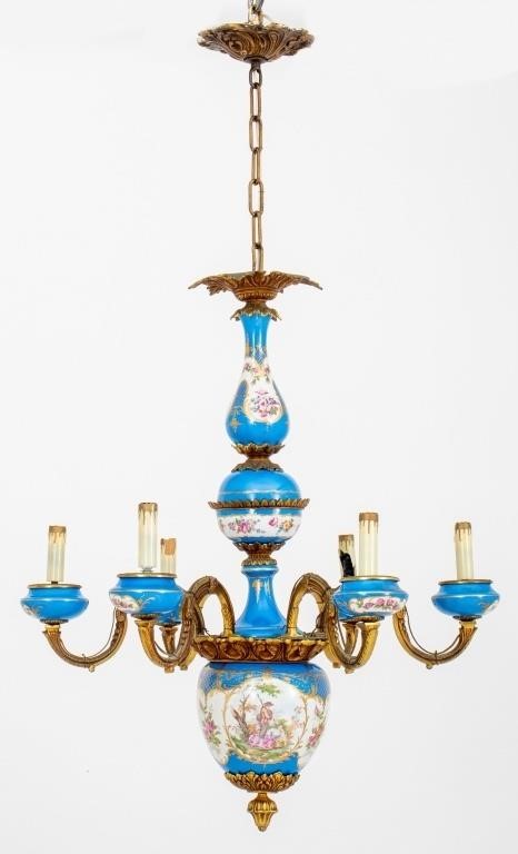 Belle Epoque Sevres Ormolu Porcelain Chandelier