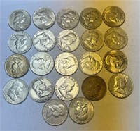 22 Franklin Half Dollars 1940s-60s