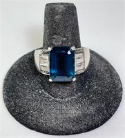 Sterling Blue Topaz/Blue Diamond Ring 8 G Size 9