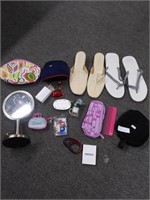 Lot of shoes, mirror, travel bags