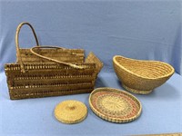 Assorted hand woven baskets one is badly damaged