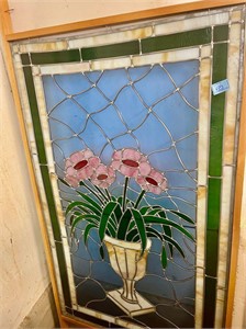 Large leaded stained glass floral window