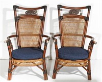 Pair of Chinese Bamboo & Wicker Arm Chairs