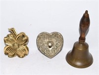 Antique school bell, contemporary heart ring
