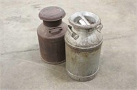 (2) Vintage Milk Cans- (1) Portage Coop Creamery