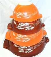 Vtg Pyrex Nesting Bowls Autumn Harvest Wheat