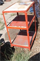 VINTAGE RED THREE TIERED ROLLING CART