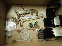 Earrings, Watch Chain, Tokens, Letter Openers,