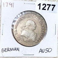 1791 German Silver Thaler CHOICE AU