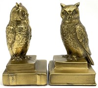 Pair Cast Brass Wise Owl Bookends