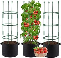 3 Sets Tomato Cages with 10-Gallon Sturdy Grow Bag