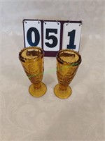 2 Amber footed tumblers with grape pattern.