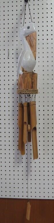 Carved Wood & Bamboo Pelican Wind Chimes