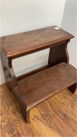 Wood 2 step stool with brass handles, dark